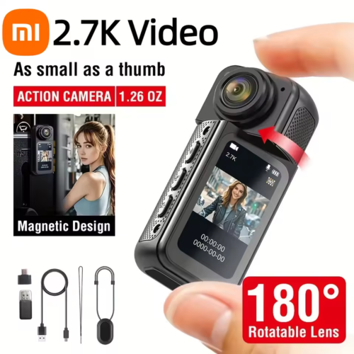 Máy quay hành động Xiaomi S70 Mini độ phân giải 2.7K đeo ngón tay, siêu nhẹ, quay góc nhìn thứ nhất (POV), kèm đai lưng nam châm, màn hình IPS 1.47 inch, dùng cho xe đạp, vlog và quay cho thú cưng.